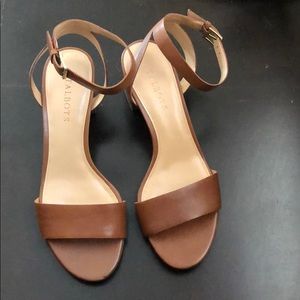 Block heel brown ankle strap sandal